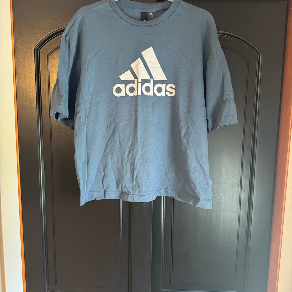 Adidas Steel Blue Tee with White Logo
